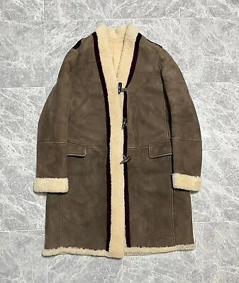 ETRO 2018AW No-collar Mouton Fur Long Coat Velvet Piping Size44 • $630