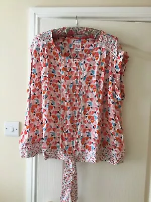 Women’s Mantaray Geometric Print Orange /Turquoise Short Sleeve Top Size 24 • £3.99