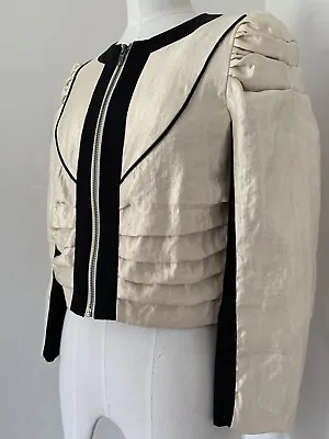 H&M Cream Shimmer Short Fitted Jacket With Shoulder Pads 80s Style UK 6 • £8