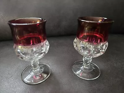 Tiffin Franciscan Kings Crown Thumb Print Ruby Red Goblet Glasses Set Of 2 • $29.99