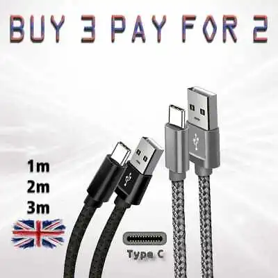 Strong Nylon Braided USB Type C Quick Fast Charging Sync Data Charger Cable 3M  • £2.79