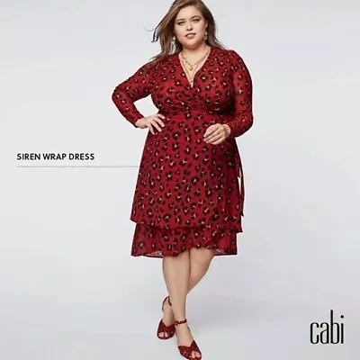 Cabi Siren Wrap Dress Red Leopard Animal Print Stretch Long Sleeve Belt XXL 5771 • $42