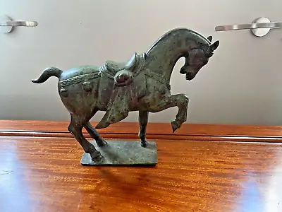 Vintage Chinese War Horse Tang Dynasty Style Sculpture Statue Bronze On Stand • £125