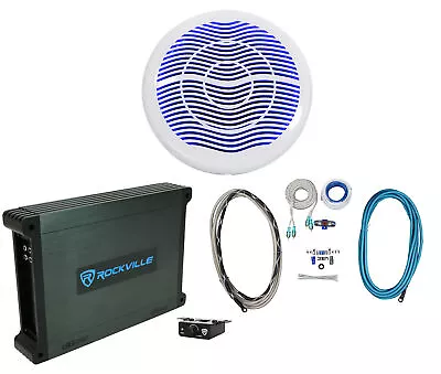 Rockville MS10LW 10  2400w White Marine/Boat 10  LED Subwoofer+Mono Amp+Wire Kit • $244.90