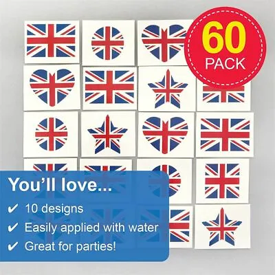 £6.41 • Buy 15/60 Union Jack Tattoos-Ideal For Queen's Jubilee, Street Party, Themed Party-