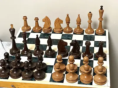 Vintage Weighted Hardwood Chess Pieces USSR Tournament Chess 1970s • $100