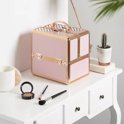 Small Blush Pink Makeup Case Rose Gold Beauty Storage Box Travel Organiser MUA • £36.99