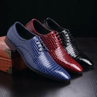 Mens Fashion Formal Dress Oxfords Classic Snake Skin Lace Up Casual Derby Shoes • £40.79