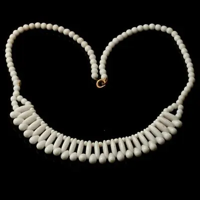 16  Vintage Czech Tribal Style Necklace White Round Oval Peardrop Glass Beads • $18