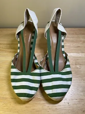 MONTEGO BAY CLUB 3  WEDGE SLIP ON SHOES SZ 11 GREEN And White STRIPE • $12