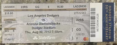 LA Dodgers Vin Scully 2012 SGA Bobblehead 50th Anniversary 8/30/12 Ticket Stub • $94.99