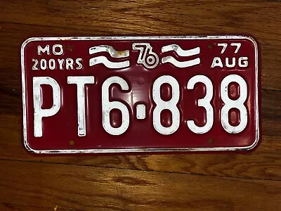 Bicentennial -  Vintage 1977 Missouri - 200 Years - License Plate - MO PT6-838 • $12