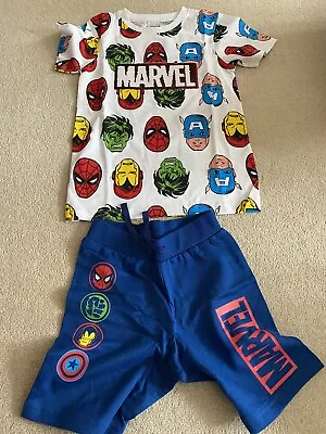 Marvel Comics Boys AOP Sequin Multi T-Shirt And Shorts Set 6-7 Years NEW • £11.99