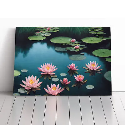 Mystical Water Lily Pond Canvas Wall Art Print Framed Picture Decor Living Room • £29.95