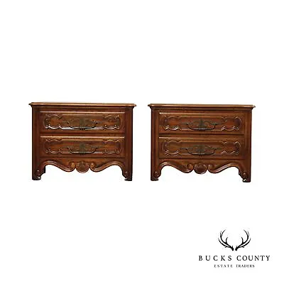 French Provincial Style Vintage Pair Of Carved Walnut Nightstands • $965