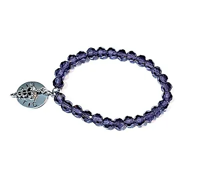 Medical Alert Bracelet SOS Warning Stretch8mm Crystal Beads & Charm 7.5  REDUCED • £6.99