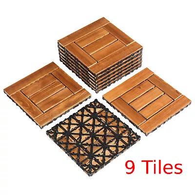 9Pc Decking Tiles Square Interlocking Connecting Instant Garden Outdoor Flooring • £19.99