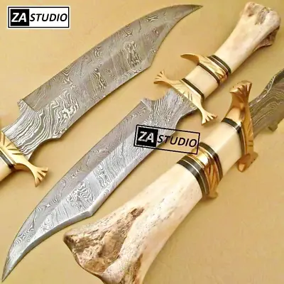 Custom Handmade Damascus Hunting Bowie Survival Knife Gunner Expendable Knife • $99.99