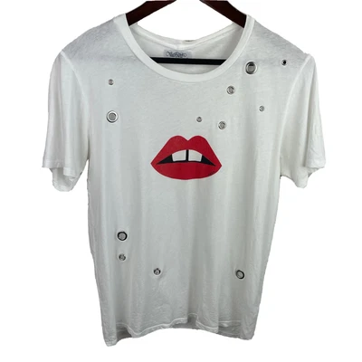 $39.99 • Buy Lauren Moshi Women’s Sz M Croft Red Gap Mouth Open Grommet Tee Shirt 