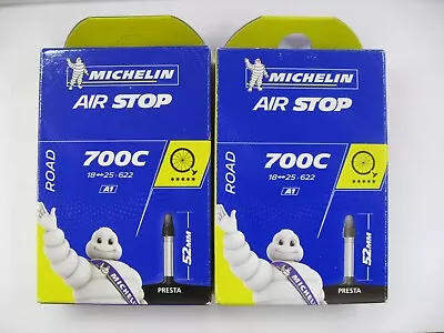 Pair (2X) Michelin Airstop Road Bike Tube 700C X18-25c Presta 52mm NEW In BOX • $12.99