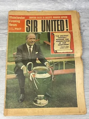 Manchester Evening News 1969 United Sir Matt Busby Souvenir Newspaper • £9.99