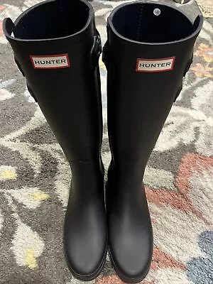 Hunter Rain Boots Women’s 9 Black Matte WFT1074RNW Refined Webbing Blackstrap • $39.99