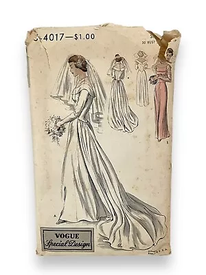 Vogue S-4017 Special Design Sewing Pattern Bridal Wedding Gown Dress 12 Vtg 1949 • $59