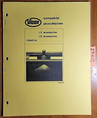 Vicon LS Sprayer Accessories Parts Manual 50.001.148 • $15