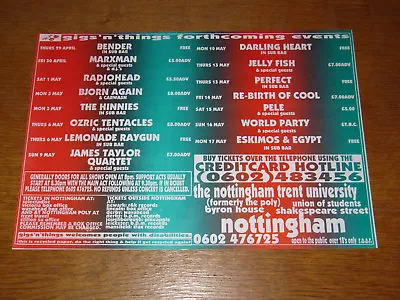 Radiohead / Ozric Tentacles / Jellyfish - 1993 Nottingham Poly Gig Promo Poster • £10.99