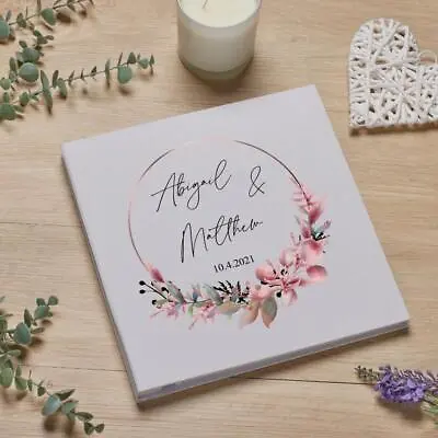 Personalised Large Linen Wedding Photo Album With Floral Wreath PLL-1 • £26.99