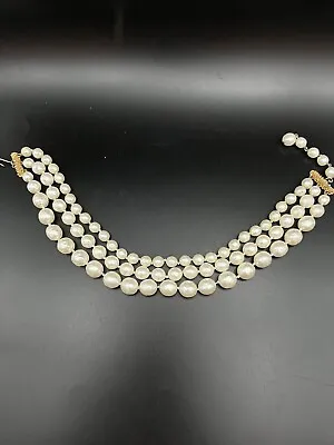 Multi 3 Strand Faux Pearl CHOKER Necklace Vintage Adjustable • $14