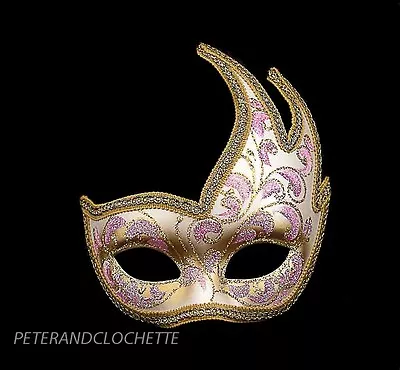 Mask Fancy Dress Wolf From Venice Colombine Swan Anna Pink Golden 832 V43 • $73.17