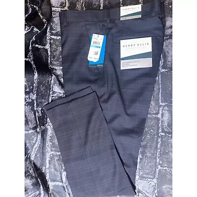 Perry Ellis Portfolio Mens Slim Stretch Non-Iron Dress Pants Navy 31x30 NWT • $40