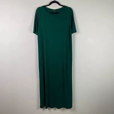 J Jill Wearever Collection Green Short Sleeve Maxi Dress Womens Medium Side Slit • $24.95