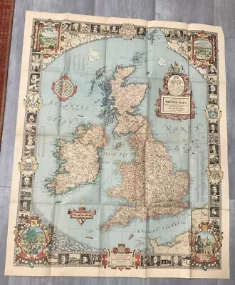 A Modern Pilgrim's Map Of The British Isles 1937 A. E. Hoen Co. Baltimore MD • $10