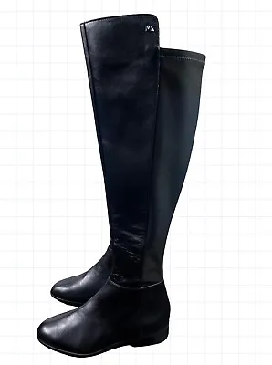 Michael Kors Women Boots Size 5.5 Black Leather Bromley Over The Knee Pull Ons • $29