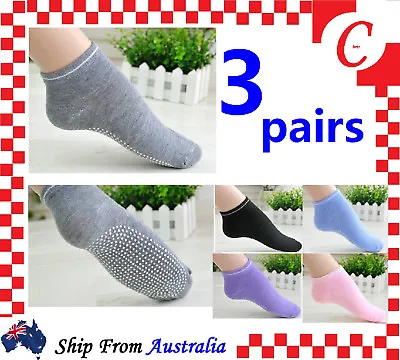 3Pairs Ladies Women Sports Cotton Rich Pilates Yoga Non-Slip Grip Socks Size 2-8 • $5.95