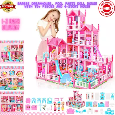 Barbie Dreamhouse Pool Party Doll House With 75+ Pieces And 4-Story House NEW • $49.95