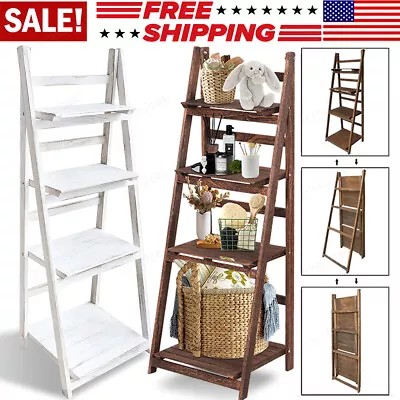 4 Tier Ladder Shelf Stand Storage Display Rack Vintage Bookshelf Bookcase Plant • $36.25