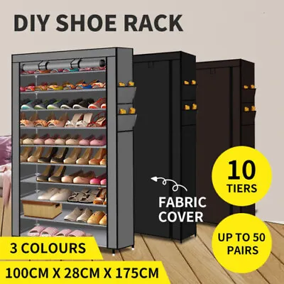 $24.69 • Buy NEW 10 Tier Shoe Rack Cabinet Portable Storage Cover Shelf Organiser 50 Pairs
