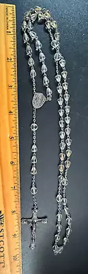 Vintage Sterling Rosary Beads - Clear Color Beads  - Inri Cross • $22.88