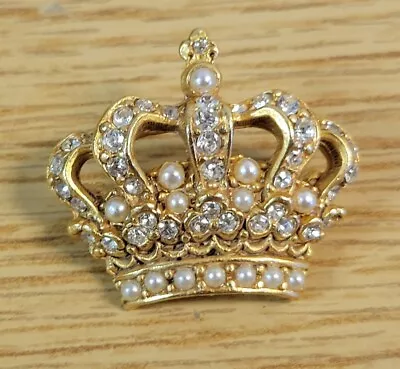 Vintage Butler & Wilson British Royal Crown Brooch/Pin W/ Gems & Seed Pearls • $24.99