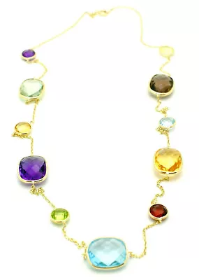 14K Yellow Gold Checkerboard Multi-Colored Gemstone Necklace 24 Inches • $755.99