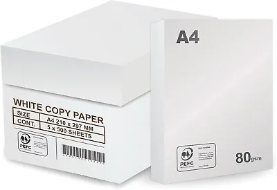 A4 White Paper  75gsm Printer Copier 5 Reams 2500 Sheets Photocopy BOX • £19.89