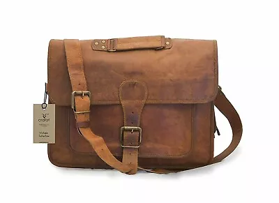 Travel Men's Laptop Bag Shoulder Messenger Goat Leather Vintage Genuine • $88.83