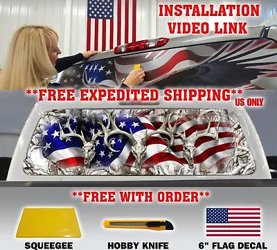 $52.45 • Buy Us Flag Buck Skull Pick-up Truck Rear Window Graphic Decal Perforated Vinyl Tint