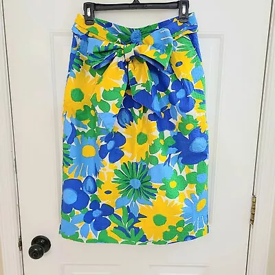 J Crew Puckered Morning Floral Pencil Skirt Size 8 Tie Waist Bow Front Pockets  • $29