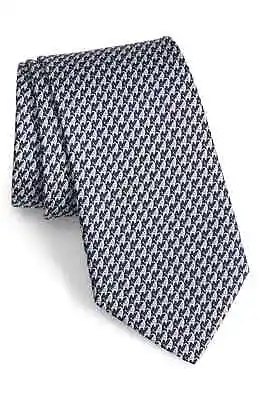 Salvatore Ferragamo Elephant Print Silk Tie | Made In Italy | Navy/Grey | $190 • $129.99