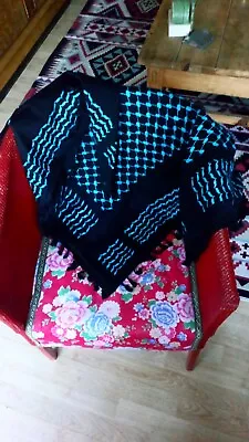 £16.99 • Buy Original Hirbawi Made In Palestine Kufiya Keffiyeh Scarf Shemagh Blue On Black 