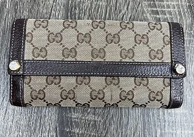 GUCCI GG Monogram Crystal Canvas Leather Long Continental Bifold Wallet • $125